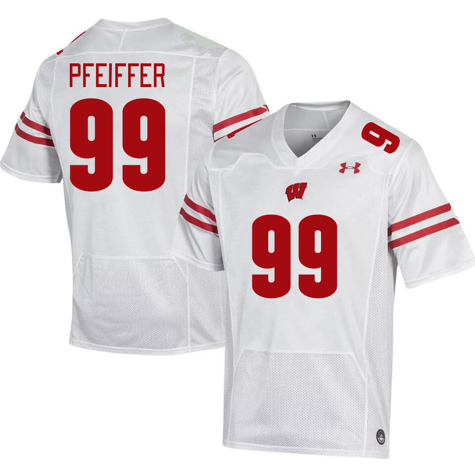 Men #99 Cayson Pfeiffer Wisconsin Badgers College Football Jerseys Stitched-White